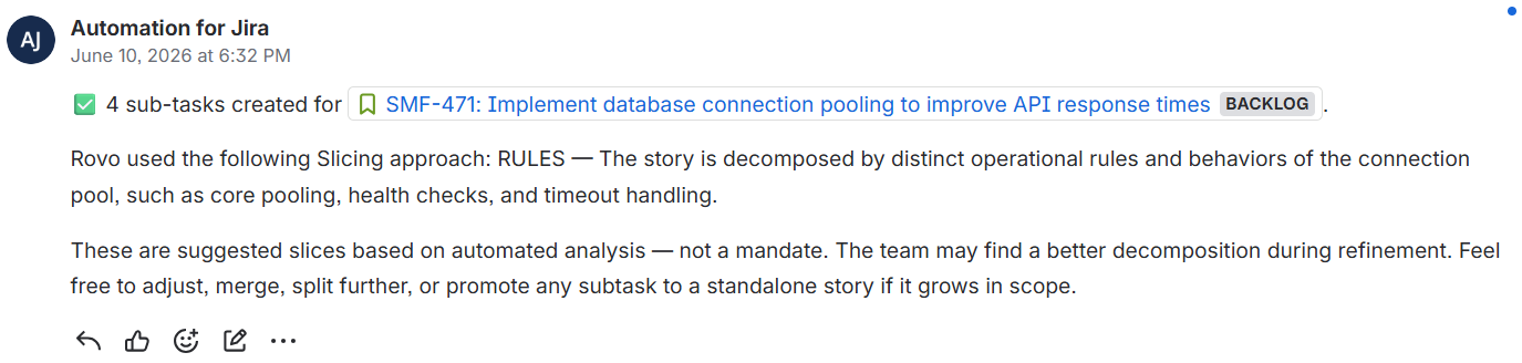 The automation comment result explaining approach and rationale